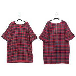 Vineyard Vines Women 24 Plaid Greenwich Dress Red Tartan Velvet Flutter Sleeve